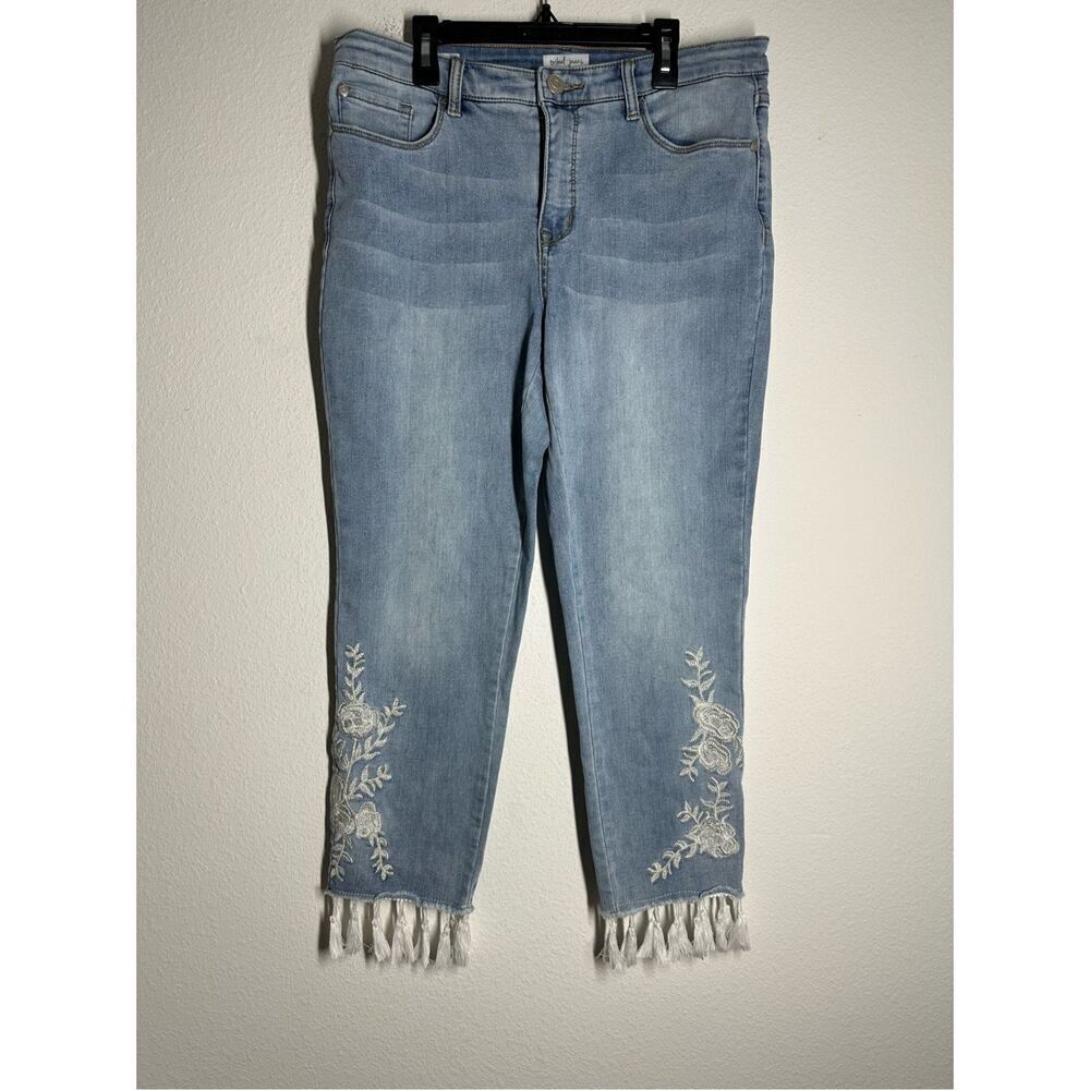 Tribal Jeans Women’s White Embroidered Tassel Crop Jeans Skinny Size 10